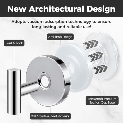 Image of Shower Hooks for Inside Shower,No-Drill Removable&Reusable Towel Hooks for Bathroom,Heavy Duty Suction Cup Hooks for Glass Window,2 Packs(Mirror)