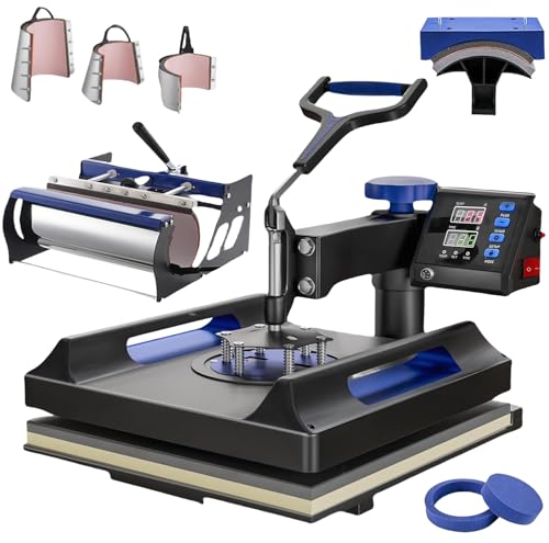 Henetion 8 in 1 Heat Press Machine 15x15 Inch 360&deg;Rotating Dual Tube Heating System, Sublimation...