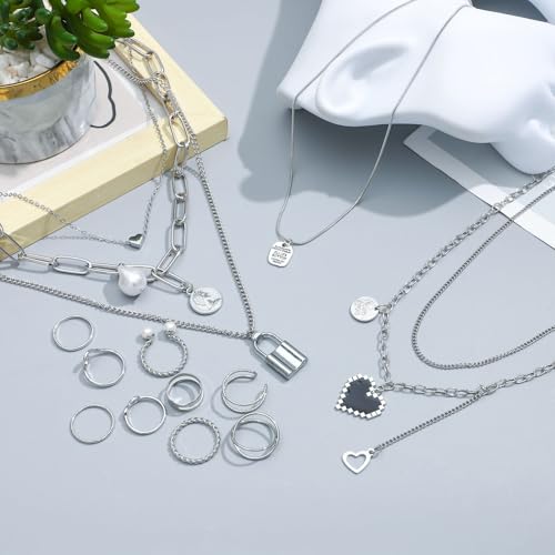 NEWITIN 100 Pieces Silver Jewelry Set for Women Fashion Costume Jewelry Silver Gold Plated Necklace Bracelet Ring Earrings Set for Women4