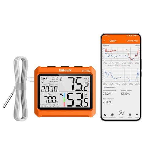 Elitech Temperatur- und Luftfeuchtigkeitsdatenlogger mit Bluetooth -10℃~50℃, 4,5-Zoll Display 5000 Datenpunkte, Alarmfunktion Datenlogger für...