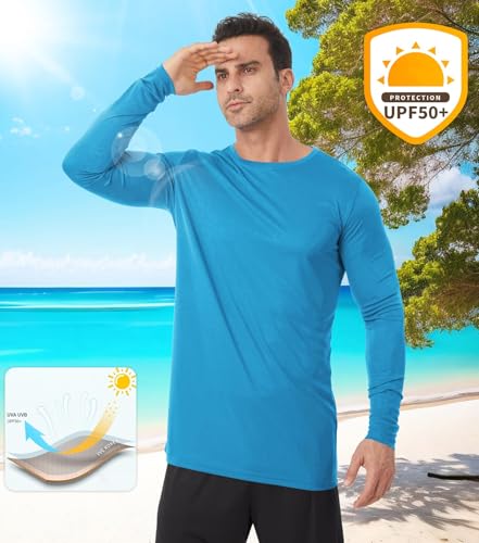 Image of Mens Tall Rash Guard Long Sleeve T Shirts-UPF 50+ Sun Protection Swim Tee