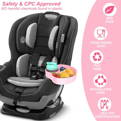 Image of 2PCS Kids Car Seat Tray, Travel Trays for Kids with Car Cup Holder, Toddlers Road Trip Essential, Travel Snacks Food Plate for Stroller, Boosters, and Anywhere with a Cup Holder Tray-Pink