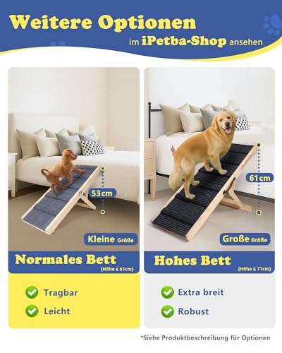 iPetba Hunderampe für Bett & Sofa – Gelenkschonend, Anti-Rutsch, Klappbar, Verstellbar, Tragbar, Für Hunde bis 16 kg