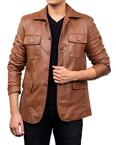 Image of Jild Lambskin Leather Jacket Men Casual Coat - Notched Collar Classic Bond's Style Ultimate Leather Blazer for Men