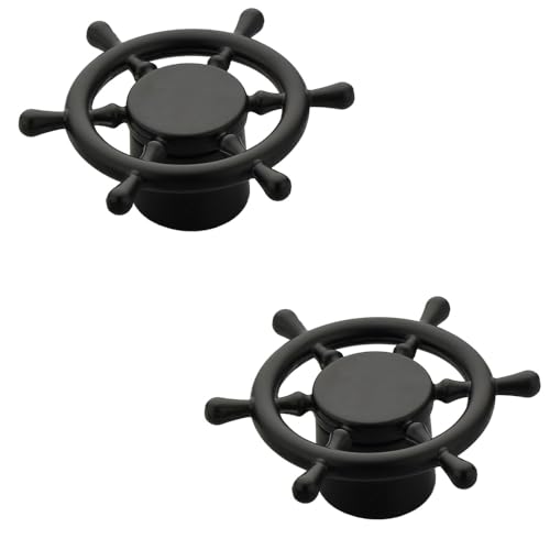 Image of Ship Wheel Design Knob for Drawer /Door Knob /Drawer Knobs /Decorative Knobs and Pulls (Black Finish) Zinc Alloy Pack of 2-| 3 Years Warranty |
