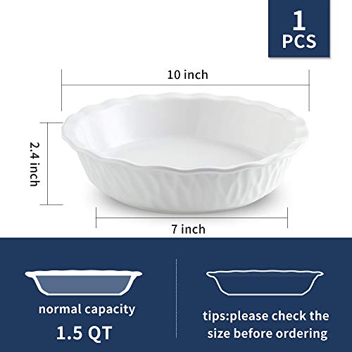 Koov Ceramic Pie Pan, 10 Inches Pie Dish, Pie Plate For Dessert Kitchen, Round Baking Dish Pan For Dinner, Texture Series (White) #TOP2