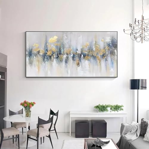 Peinture abstraite texture verte dorée pour habiller un grand mur vide