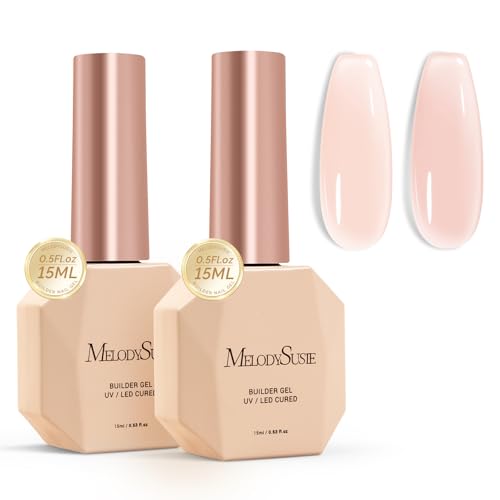 Image of MelodySusie 2PCS 15ML Nude Builder Gel Set for Nails Thickening, Soak Off UV Extension Gel Rhinestone Glue in a Bottle for Nail Art Design Gift for Women DIY Manicure at Home 018+019