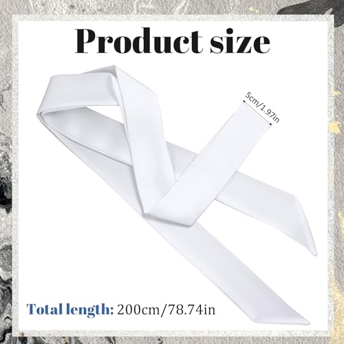 White Long Neckerchief, Solid Color Scarf for Women, 200x5cm Satin Scarf, Pure Skinny Scarves, Skinny Neckerchief for Necktie, Hairband, Handbag, Belt, Purse and Hat2