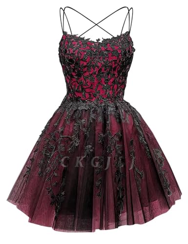 Spaghetti Strap Tulle Short Homecoming Dresses 2025 for Teens Glitter Lace Appliques Pockets Gothic Prom Dress