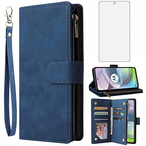 Étui portefeuille Moto One 5G Ace en bleu avec protège-écran pour une protection intégrale