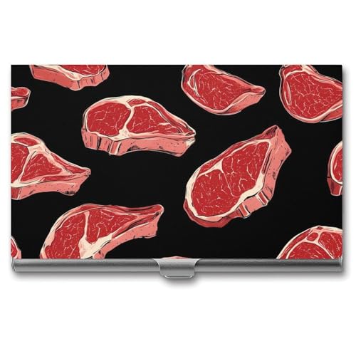 Meat Red Steaks Business Card Holder Slim Credit Case Pocket Name Case Wallet for Men Women