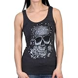 Hot Leathers - 24732 Skull Bandana with Crystal Studs Women's Biker Tank Top (Charcoal Heather, Medium)