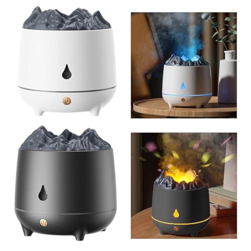 Image of Smart Ultrasonic Simulated Volcano Aromatherapy Diffuser & Flame Humidifier, 400ml Ultrasonic Cool Mist Maker with Realistic Fire Effect, 2 Mist Modes & Color Night Light for Home & Office