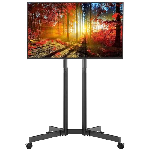 BONTEC Rolling TV Stand for 32-70 Inch TVs, Height Adjustable Mobile TV Cart on Wheels, Heavy Duty TV Stand (32-85IN)