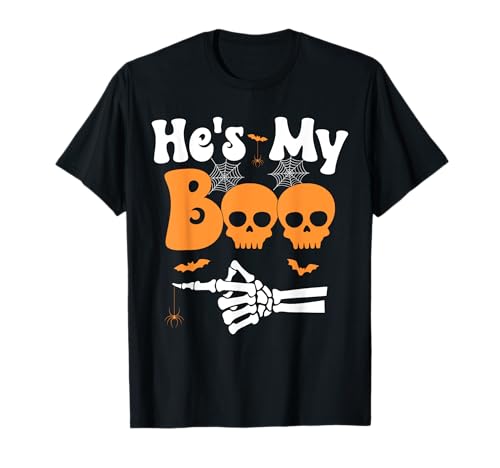 He'S My Boo Skeleton Couples Matching Couple Halloween T-Shirt cover