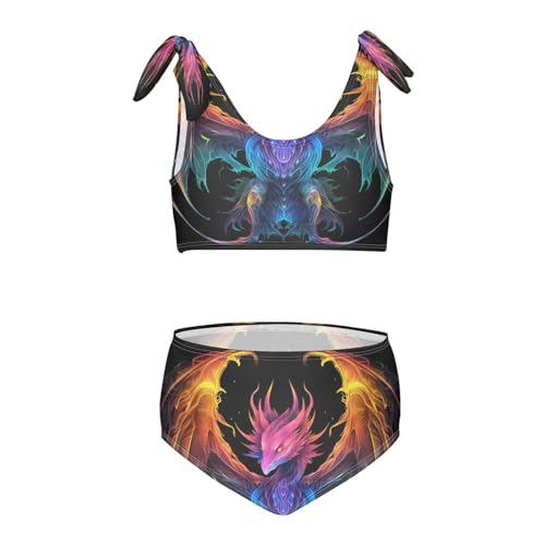 Girls Swimsuits Set 2pcs Multicolored Wings Dragon Bathing Bikini Suits Tie Tankini