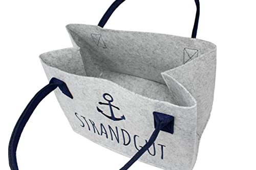 Selldorado Filztasche Shopper mit Henkel zum einkaufen- Tasche Maritim für den Strandurlaub- Filz Korb zur Aufbewahrung mit Spruch, faltbar 40 x 25 x 25 cm (Strandgut)-5