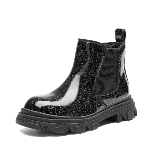DREAM PAIRS Girls Chelsea Boots Side Zipper Lug Sole Ankle Booties Toddler/Little Kid/Big Kid 12 Little Kid All Black