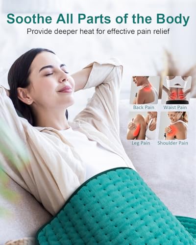 Image of Heating Pad for Period Cramps, Mothers Day Gifts & Birthday Gifts for Women Mom Men Dad, Electric Heating Pads for Abdomen /Waist /Shoulder, 17 inch x 33 inch, 6 Heat Settings, 4 Auto-Off, Teal Green