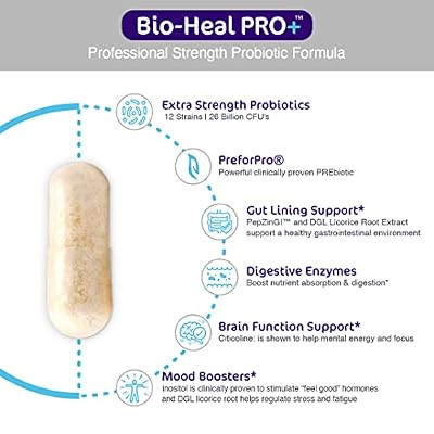 كبسولات البروبيوتيك 6 في 1 من Aspire Nutrition Bio-Heal Pro+ - تركيبة بروبيوتيك يومية للنساء والرجال والأطفال - إمداد لمدة 30 يومًا