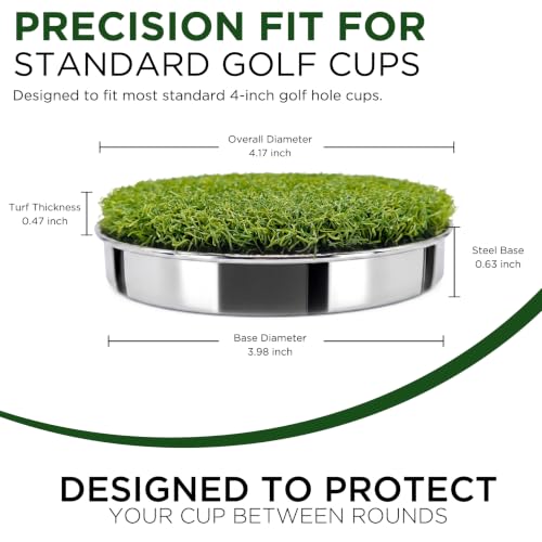 Image of KINGTOP Stainless Steel Golf Hole Cup Covers with Artificial Turf | 304 stainless steel base, artificial turf top, standard cup fit, foot-traffic resistance, multi-use practice putting greens