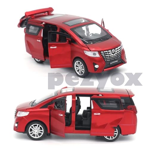 Image of 1:32 Toyota Alphard Vehicle Toy Alloy Die Cast Metal Car Model Diecast Metal Car with Light Sound Openable Door Pullback Toy Car for Kids. (Red)
