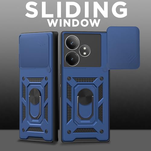 Image of Pikkme D10 Tough Armor Bumper Case | 360 Protection Case | Sliding Camera Shield Cover & Ring Holder Stand Back Cover for Realme GT 6T 5G / GT Neo 6 SE 5G (Blue)