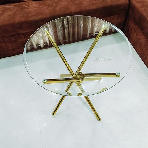 Image of Folding Dining Table for Office, Home, Cafe - 36-inch Round 12 MM Thick Toughened Glass Top with Stainless Steel Frame (Golden Finish)