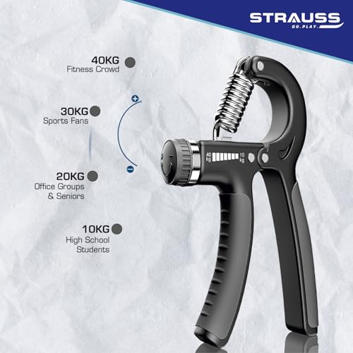 Image of Strauss Adjustable Hand Grip| Adjustable Resistance (10KG - 40KG) | Hand Gripper for Home & Gym Workouts | Perfect for Finger & Forearm Hand Exercises & Strength Building for Men & Women (Black)