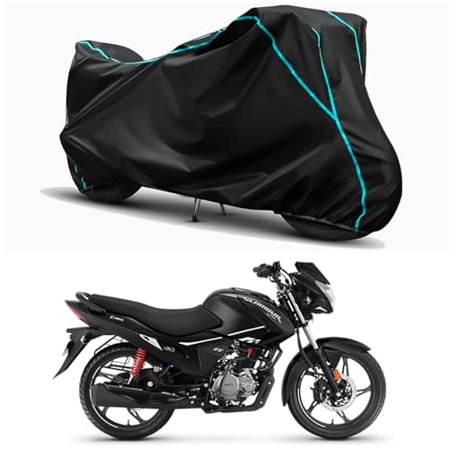 Image of Waterproof Bike Body Cover Compatible for | Hero Glamour Xtec Disc | Taffeta Fabric, Sky Piping Design, Bottom Elastic Fit | Dustproof, Sun UV & Rain Protection for All Weather.