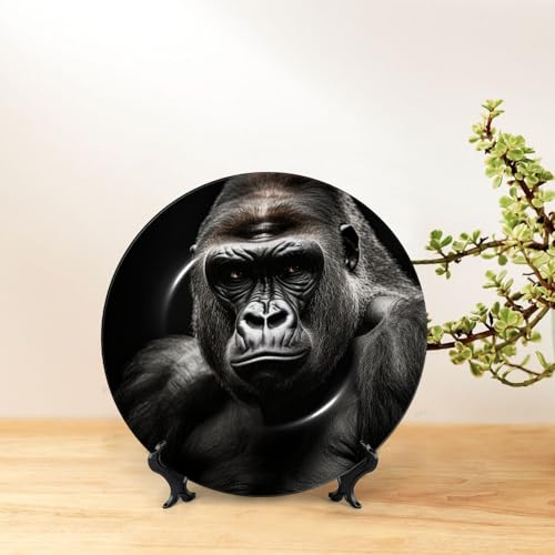 Assiette décorative gorille en porcelaine anglaise 25cm avec son support