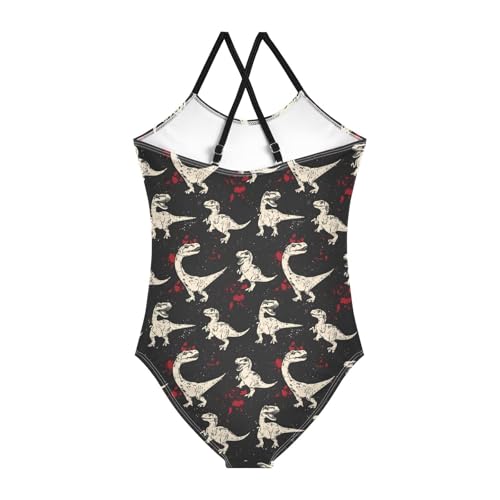 Dinosaurs Red Dot Pattern Girls Swimsuits Quick Dry Crossback One Piece Beach Swimwear Bathing Suit2