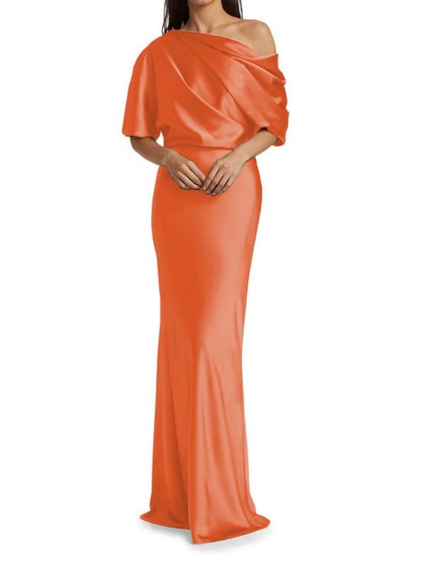 Image of Mermaid Satin Mother of The Bride Dresses for Women Ruched One Shoulder Formal Evening Gowns