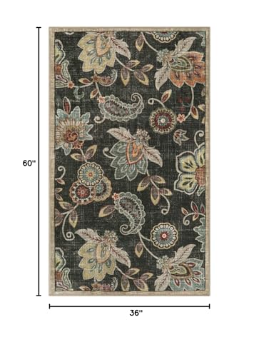 Morebes Floral Washable Rugs 3x5,Brown Throw Rugs for Bedroom Non Slip,Soft Distressed Paisley Bathroom Mat, Entryway Rug Indoor Accent Floor Chair Carpet for Living Room Coffee Table