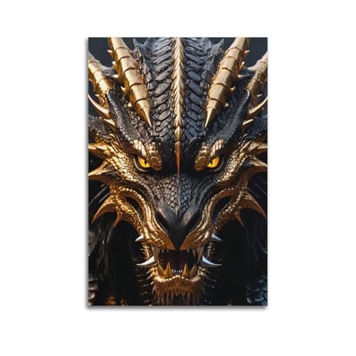 TESUXYEHH Póster decorativo de dragón negro y dorado para pared e impresión artística moderna para dormitorio familiar, 60 x 90 cm