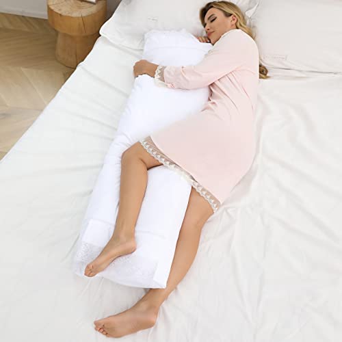 Ranznaz 100% Cotton Embroidery Lace Body Pillowcase 1Pc, Envelope Closure,Softness And Breathable, Long Pillowcase (20X48”, White) #TOP6