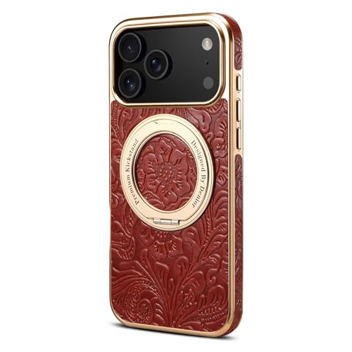 Étui iPhone 15 Pro rigide antichoc marron à anneau rotatif
