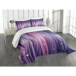 Cubrecama Morado ABAKUHAUS Morado Cubrecama, Fondo Abstracto Colorido con Estrellas Blancas Líneas Púrpura Inspiración Espacial, Resistente a la Suciedad, 264 x 220 cm, Multicolor