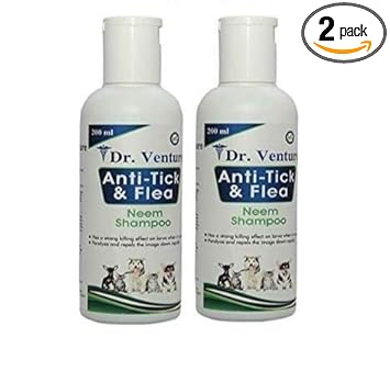 Dr Venture Organic Natural Neem and Lemongrass Anti-Itching, Insect Repellent Anti-Tick and Flea Dog and Cat Shampoo, 2 Month Supply, 200 ml - Pack of 2