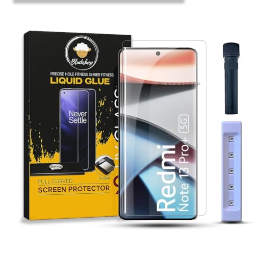 Image of BLACKSHEEP HD+ UV Tempered Glass Screen Protector Guard Compatible For Redmi Note 13 Pro Plus 5G (6.67 inch, Pack of 1) Full Adhesive UV Curved Case Friendly HD Clarity with easy installation kit