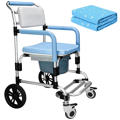 Cómoda silla de ruedas, silla de ducha con almohadilla para incontinencia con olla extraíble, inodoro móvil, pedal plegable, cómoda e impermeable, para ancianos y discapacitados, color morado