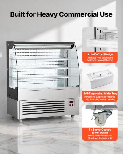 Image of VEVOR Open Air Merchandiser, 7.5 cu. ft. 3-Tier Shelving Commercial Refrigerator, Grab and Go Fan Cooling Display Cooler, with LED Lighting, Night Curtain, Upright for Restaurants, Stores, Office