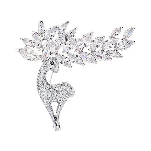 CHSG Vintage Elegant Fawn For Ladies, Silver White Gold Plated Brooches Pins With Cubic Zirconia, Christmas Mothers Gift, Wedding Party Jewellery, Sweater Coat Evening Dress For Women And Girls Cover