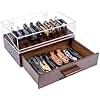 Knife Display Case,Pocket Knife Collection Display Holder,Premium 2-Layer Wooden Case with Acrylic Window Top & Drawer,Handcrafted Storage Box Perfect for Collection