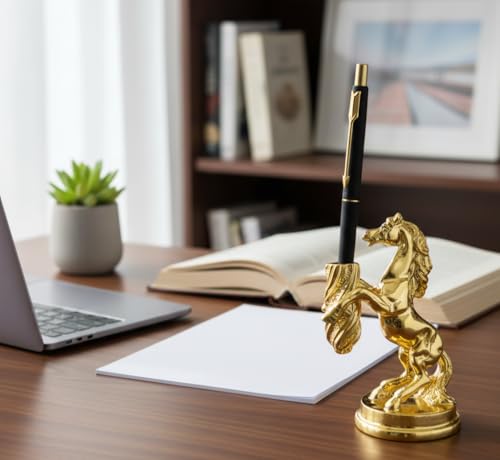 Image of ARNAVIRA 24 Gold Plated Horse Pen Holder | Paperweight For office Table Desk, Table Top Pen Stand (Pen Not Included) (Horse Pen Holder)