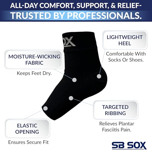 SB SOX Plantar Fasciitis Relief Socks – Ankle Brace Compression Sleeve – Arch Support for Foot Pain, Swelling, Heel Spurs – Foot Brace for Achilles Tendonitis Relief, Injury Recovery (Solid Black, Medium)