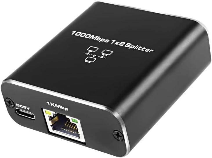 Ethernet Splitter Adapter RJ45 Cable LAN Network Internet 1 in 2 Output with USB Type-C Power Cable for Cat5/5e/6/7/8