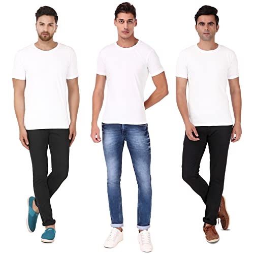 Image of Men's Plain Tshirt | Any Time Wear | Black & White Tshirt | Regular fit Half Slevees Round Neck Pure Cotton White Color Combo Pack of 3Tshirt S