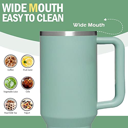 Oneustar 40 Oz Tumbler With Handle Stainless Steel Insulated Tumbler With Lid And Straws Double Wall Travel Mug Iced Coffee Cup Water Bottle, Green #TOP1